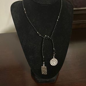 Silpada N1467 Onyx Lariat Necklace Sterling Silver Beaded Black Stone